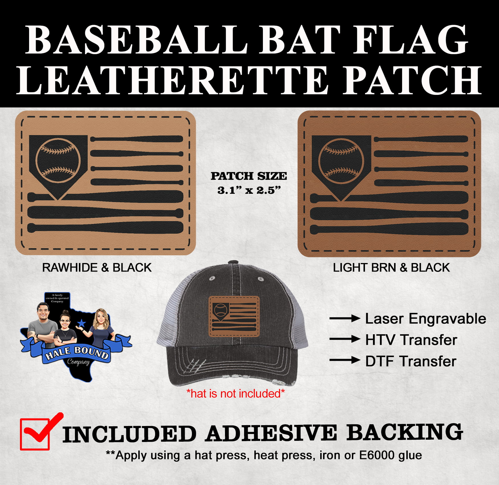 Hale Bound Company - BASEBALL BAT FLAG LEATHERETTE PATCH