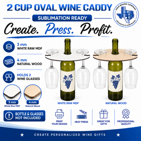2 Cup Savanna wine caddy sublimation blank in white MDF and natural wood