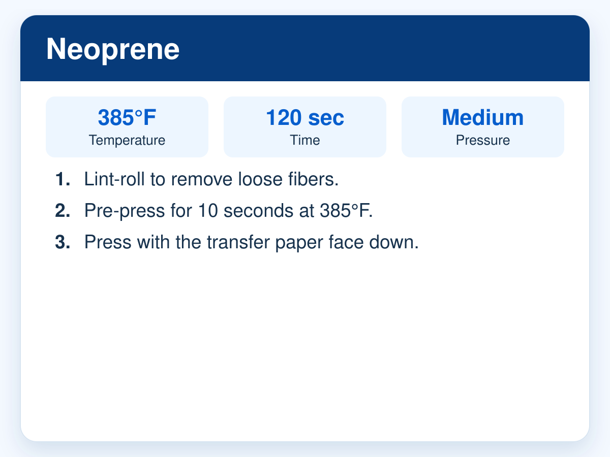Neoprene pressing instructions